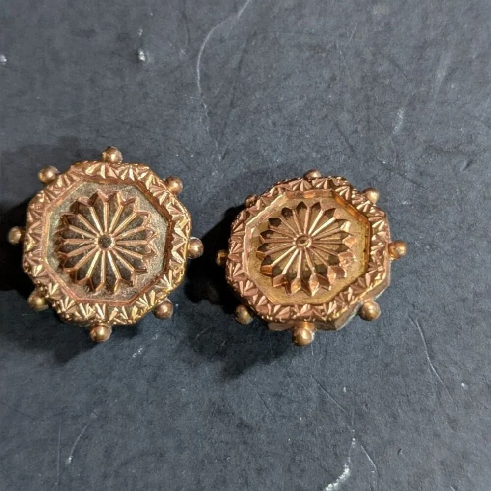 Cufflinks Gold-Filled In Box  Ornate Design Retro Bling‎